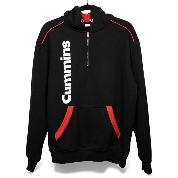 Cummins Men’s 1/4 Zip Up Hoodie Black Red Fleece BDA - M - Picture 1 of 4